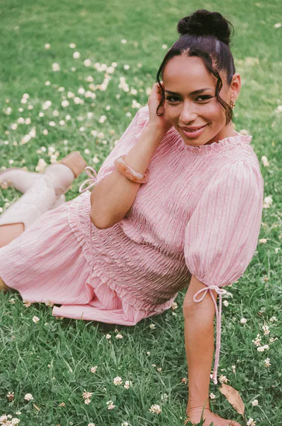 Petal & Pup Kaelyn Gather Mini Dress - Pink Stripe