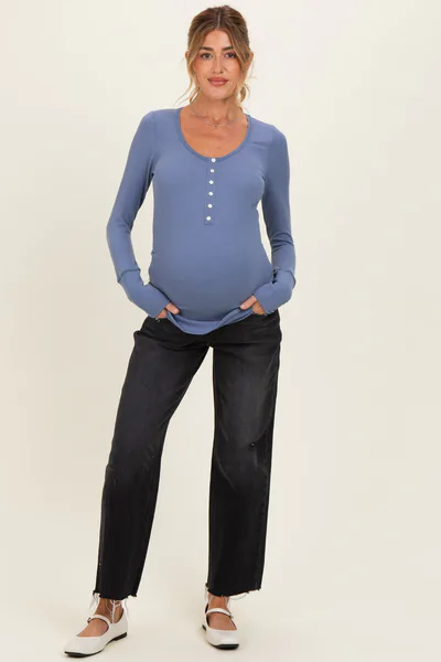 PinkBlush Black Frayed Hem Slim Wide Leg Maternity Jeans