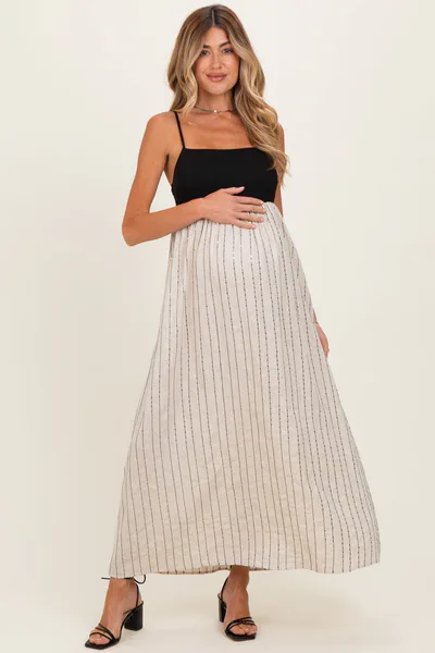 PinkBlush Black White Striped and Colorblock Maternity Maxi Dress