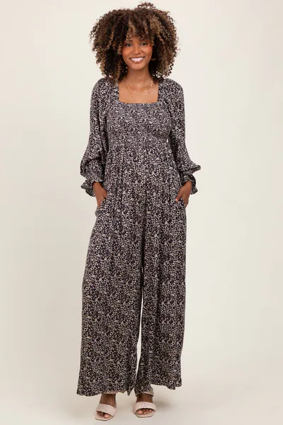 PinkBlush Navy Floral Long Sleeve Wide Leg Maternity Jumpsuit