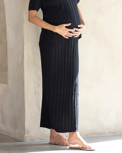 Angel Maternity Zélie Wide Rib Maternity Midi Skirt in Black