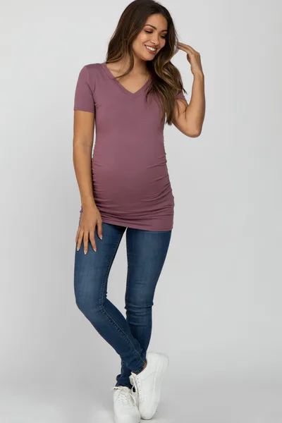 PinkBlush Mauve V-Neck Ruched Side Maternity Top