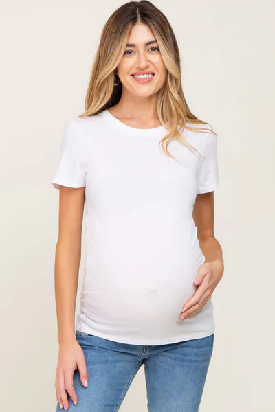 PinkBlush White Basic Crew Neck Maternity Tee