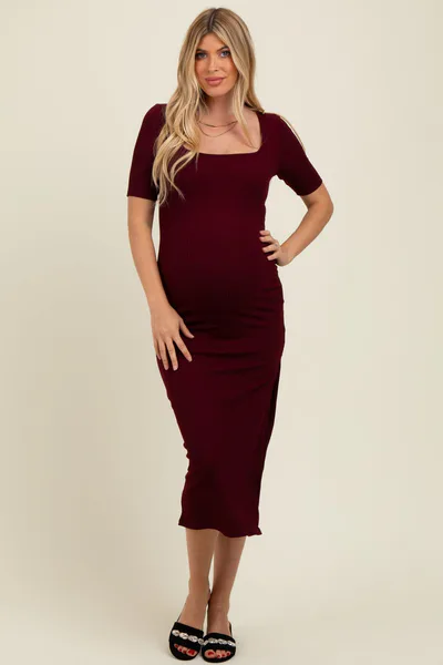 PinkBlush Wine Short Sleeve Midi Slip Maternity Dress