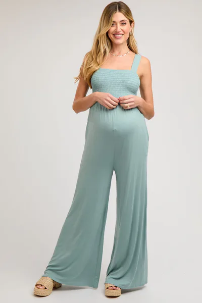 PinkBlush Mint Sleeveless Wide Leg Maternity Jumpsuit