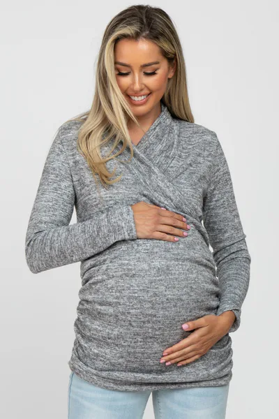 PinkBlush Heather Grey Soft Heathered Draped Wrap Maternity/Nursing Top