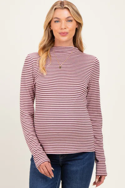 PinkBlush Mauve Striped Rolled Neck Maternity Top
