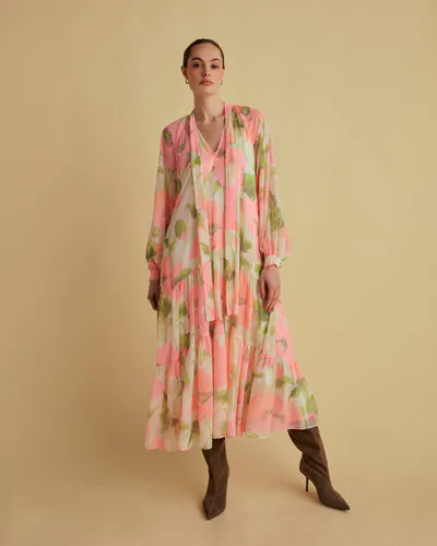 For The Creators Tie Neck Maternity Midi Dress