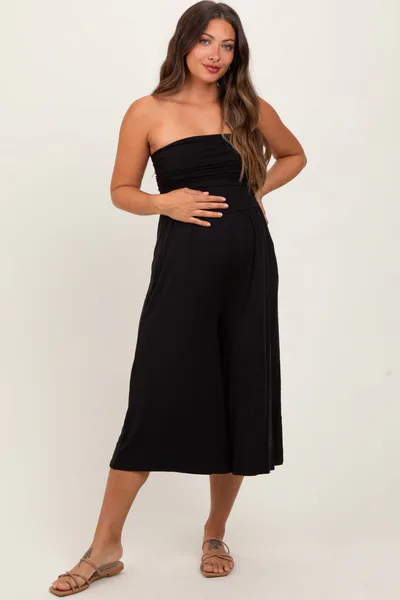 PinkBlush Black Double Layered Strapless Tube Top Maternity Jumpsuit