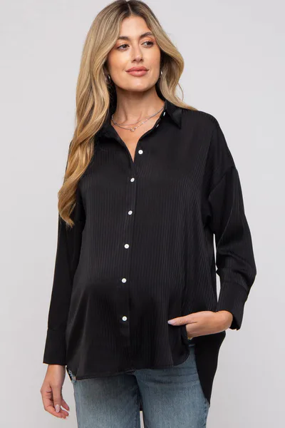 PinkBlush Black Striped Button Up Maternity Top