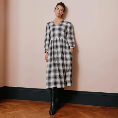 For The Creators Black and Cream Plaid Midi Dress