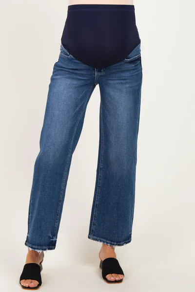 PinkBlush Navy Distressed Ankle Wide Leg Maternity Jeans