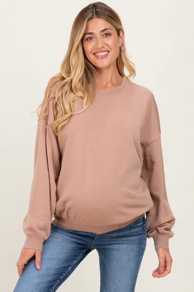 PinkBlush Beige Long Sleeve Maternity Sweatshirt
