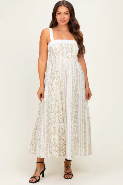 PinkBlush Coral Rose Column Floral Print Maternity Maxi Dress