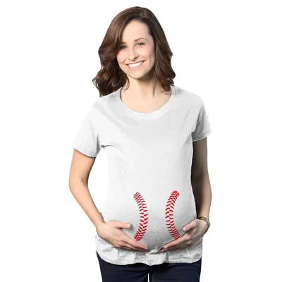Target Maternity Baseball Laces Pregnancy T Shirt Novelty Sports Baby Bump Tee - Crazy Dog Maternity T Shirt for Baseball Fan White M