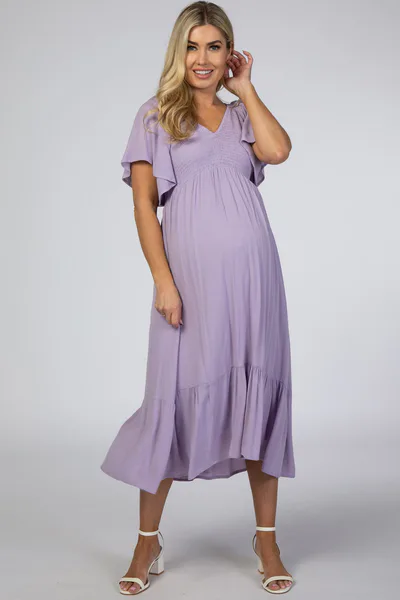 PinkBlush Lavender Smocked Ruffle Maternity Dress
