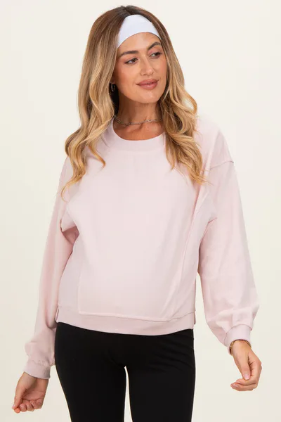 PinkBlush Light Pink Relaxed Crewneck Maternity Pullover