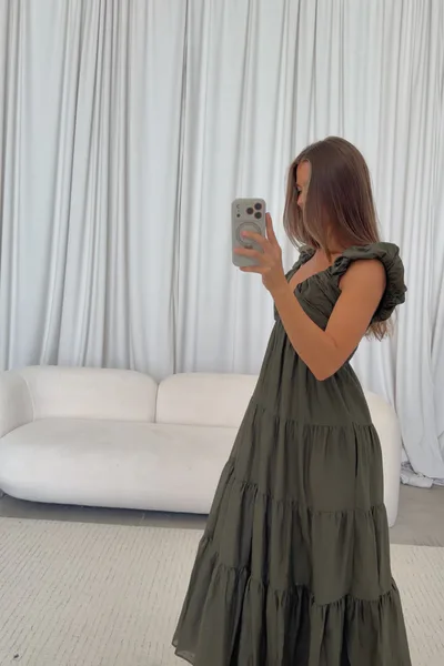 Worth Collective Katy Pleated Bodice Maxi Dress in Dark Olive - Bump Friendly *7/31 PRE-ORDER*