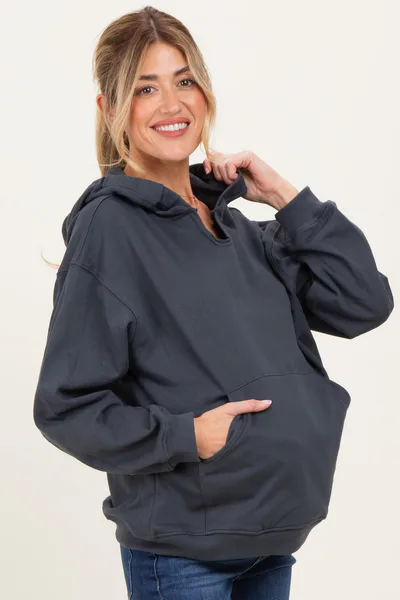 PinkBlush Ash Grey Split Neckline Maternity Hoodie
