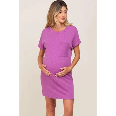 Target PinkBlush Violet Ribbed Front Pocket Dolman Short Sleeve Maternity Dress Violet Small