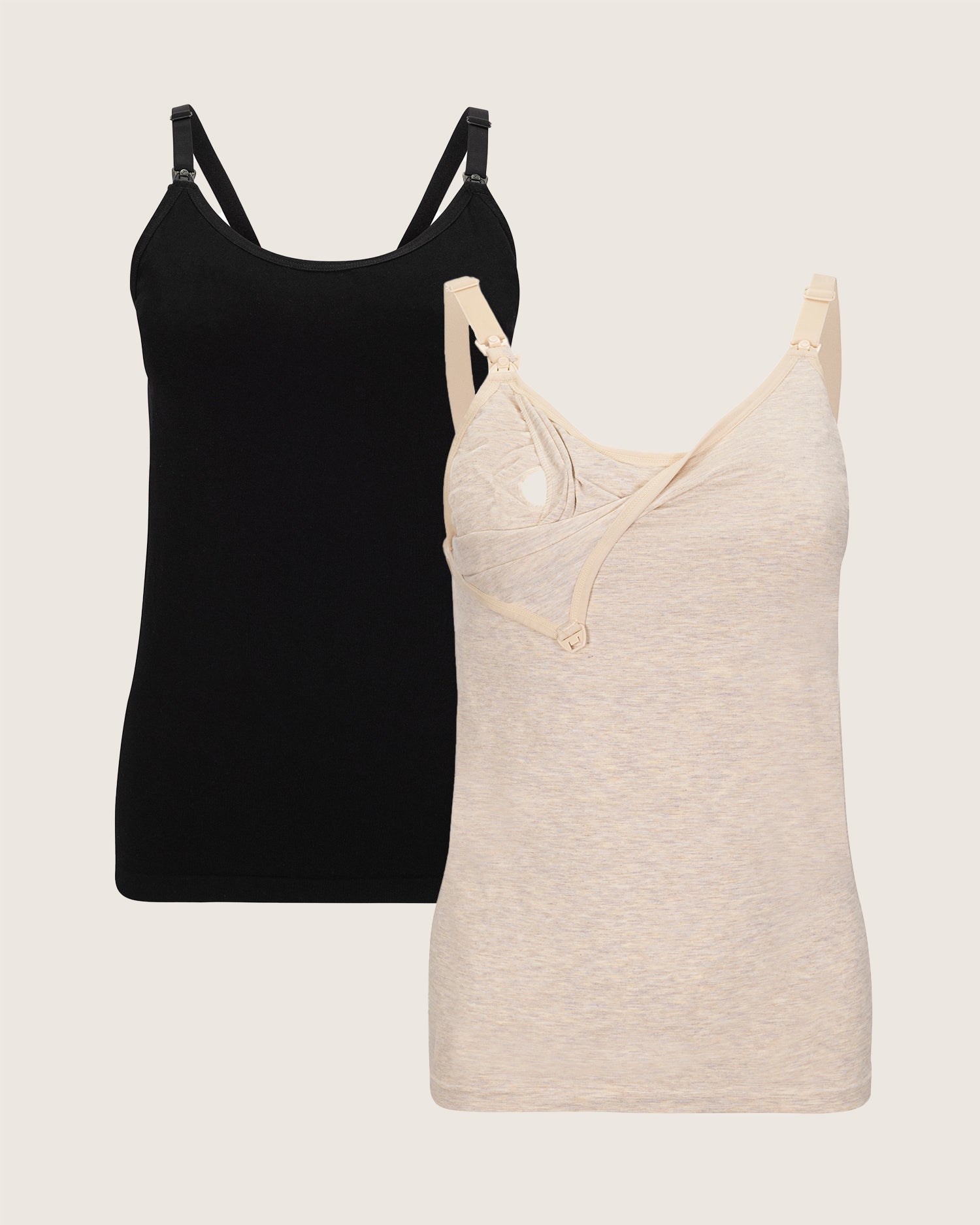 Kindred Bravely Sublime® Bamboo Pumping Cami Two-Pack | Black & Oatmeal Heather