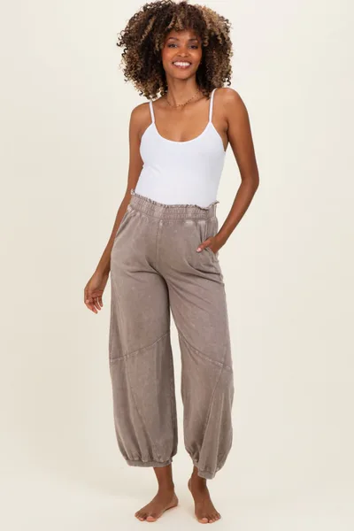 PinkBlush Coffee Mineral Wash Terry Maternity Sweatpants