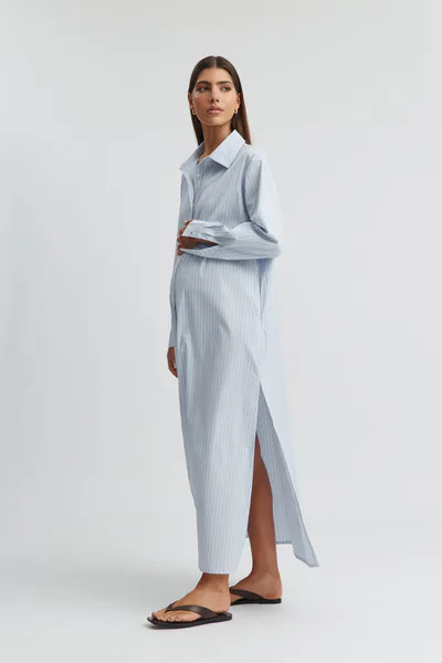 Legoe Heritage Poplin Maxi Shirtdress (Blue Stripe)