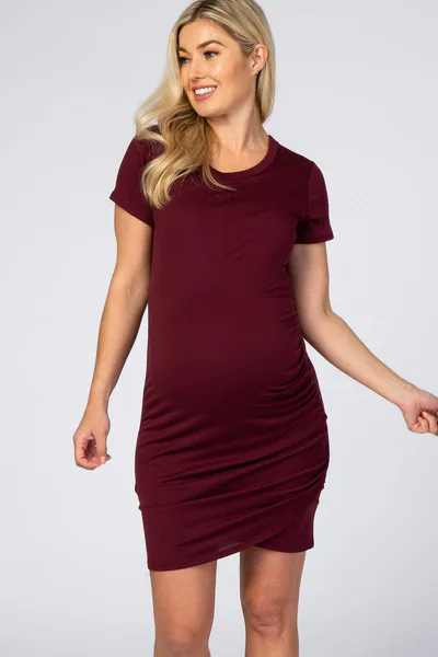 PinkBlush Burgundy Wrap Maternity T-Shirt Dress