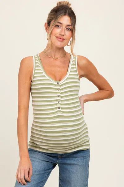 PinkBlush Green Striped Fitted Maternity Tank Top
