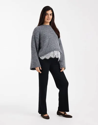 ASOS Mamalicious Maternity heavy ribbed wide leg pants in black