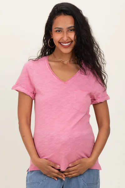 PinkBlush Pink Raw Edged Basic Slub Maternity Top
