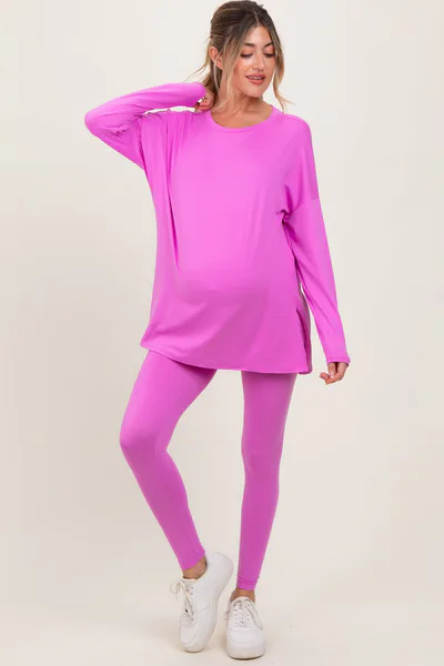 PinkBlush Mauve Brushed Knit Maternity Oversized Top and Legging Set