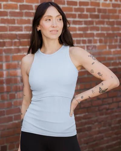 Kindred Bravely Ribbed Bamboo Racerback Nursing Tank | French Blue