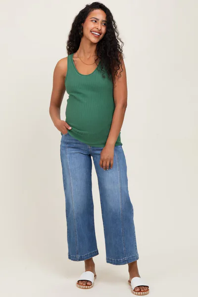 PinkBlush Blue Front Seam Cropped Wide Leg Maternity Jeans