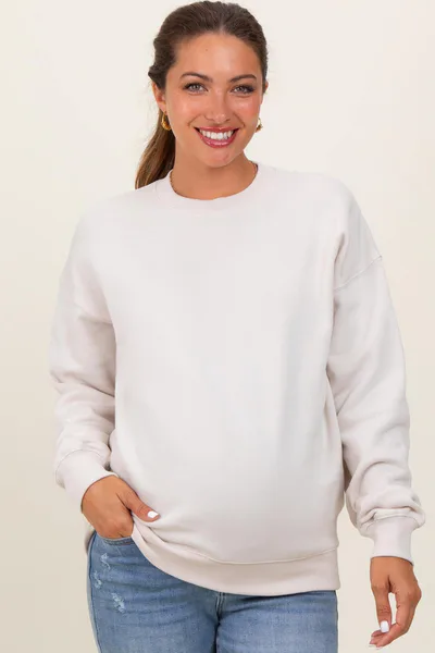 PinkBlush Cream Fleece Crew Neck Relaxed Fit Maternity Sweatshirt