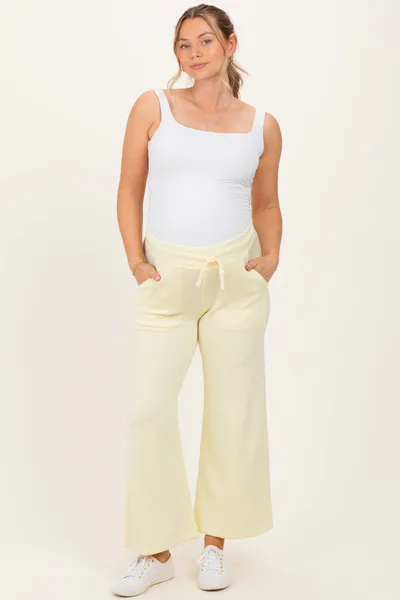 PinkBlush Light Yellow Ankle Wide Leg Maternity Lounge Pants