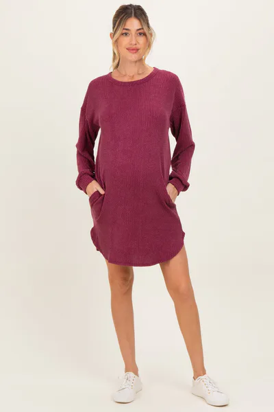 PinkBlush Burgundy Rib Knit Long Sleeve Maternity Dress