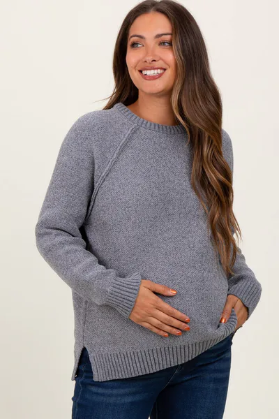 PinkBlush Heather Grey Raglan Knit Maternity Sweater