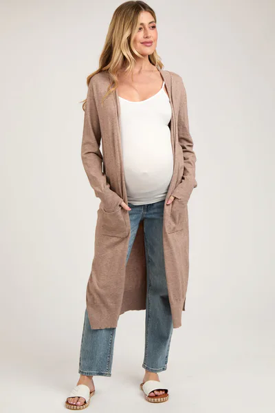 PinkBlush Mocha Long Maternity Cardigan