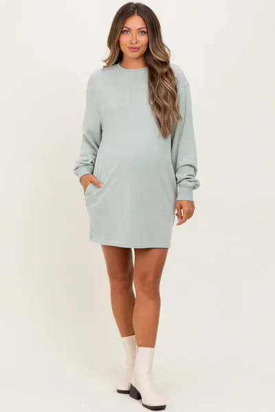 PinkBlush Mint Mineral Wash Oversized Maternity Sweatshirt Mini Dress