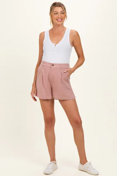 PinkBlush Dusty Mauve Linen Blend Maternity Shorts