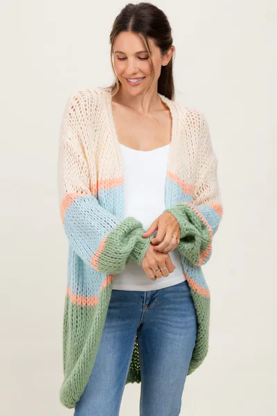 PinkBlush Blue Colorblock Open Knit Maternity Cardigan