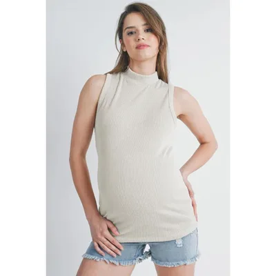 Target Hello Miz Women's Mock Neck Sleeveless Maternity Tank Top - Cream - Medium