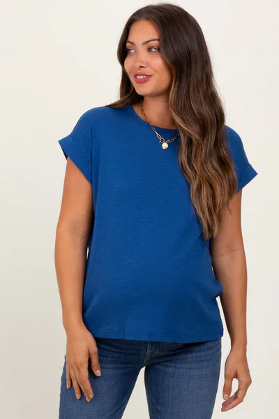 PinkBlush Light Navy Rolled Short Sleeve Maternity Tee