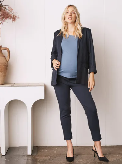 Angel Maternity Sadie Maternity Linen Jacket in Navy