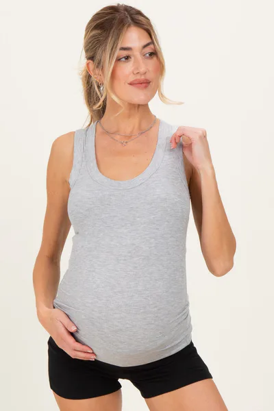 PinkBlush Heather Grey Ribbed Scoop Neck Maternity Tank Top