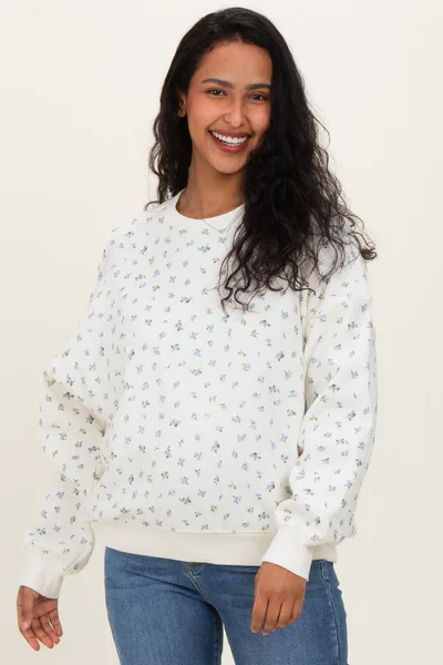 PinkBlush Blue Ditsy Floral Maternity Sweatshirt