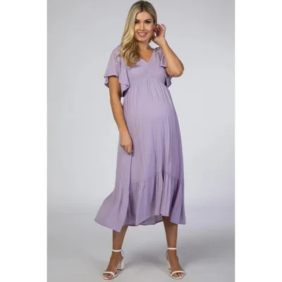 Target Pinkblush Lavender Smocked Ruffle Maternity Dress Large
