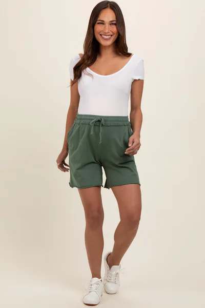 PinkBlush Olive Green Raw Hem Maternity Drawstring Shorts