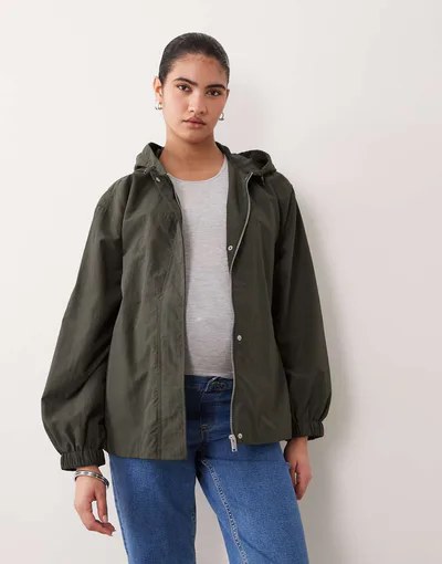 ASOS bubble hem bomber raincoat in khaki green